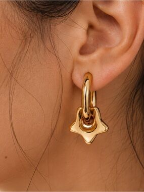 Gold Star Charm Hoop Earrings - Women's Jewelry